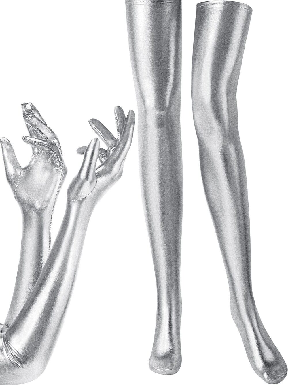 7997 Carnival Halloween Costume Elastic Spandex Shiny Wet Long Gloves